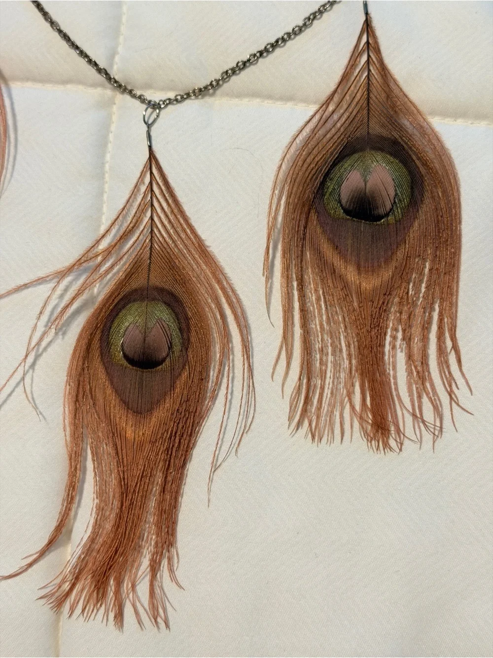 Boho Peacock Feather Statement Hair Clip in Brown and Green